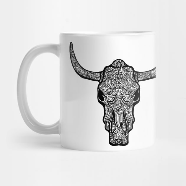 Bull skull zentangle style illustration by JDawnInk